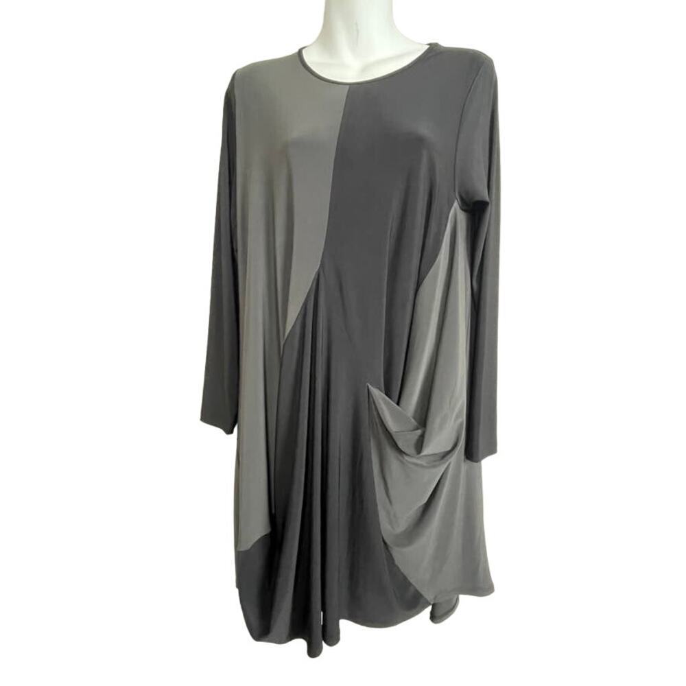 Sun Kim Colorblock Drape‎ Lagenlook Dress Size S Gray Black